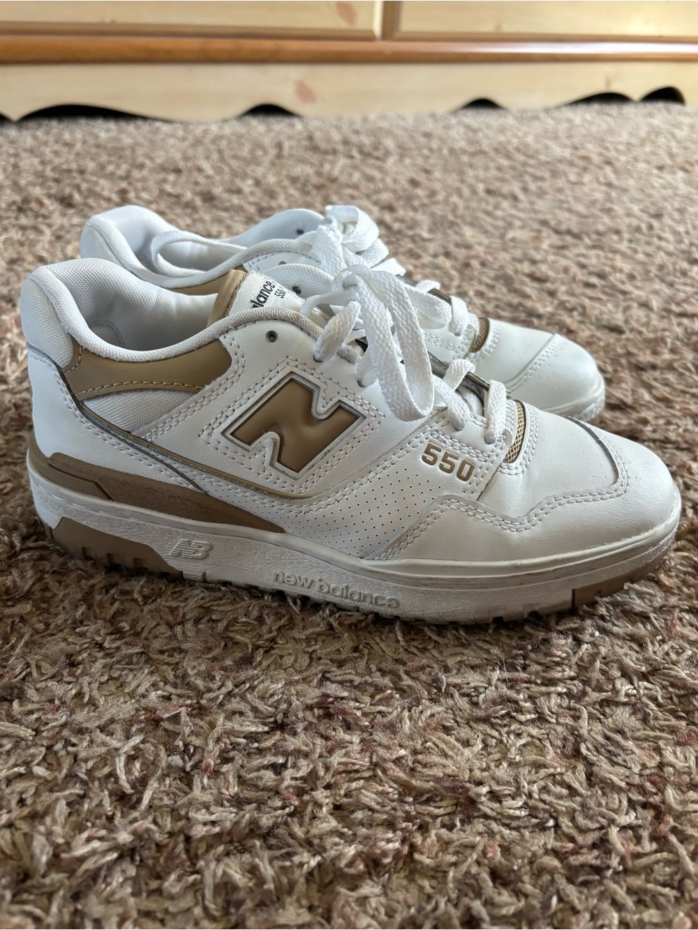 New Balance 550 White and Tan Women's Sneakers - Picture 3 of 5